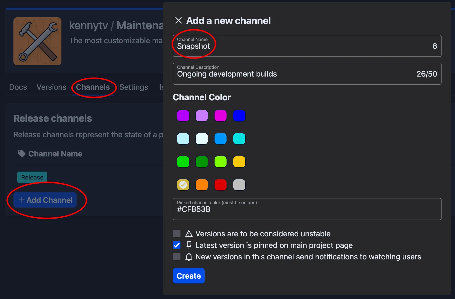 Create a Snapshot channel