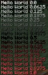 The result of parsing `<transition:white:black:red:[phase]>Hello World [phase]</transition>`, shown in-game in the Minecraft client's chat window
